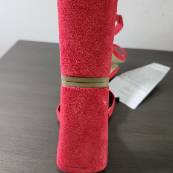 The Drop Avery Red Faux Suede 2 Strap Square Toe High Heel Sandals Size 9M NWT - Picture 10 of 11